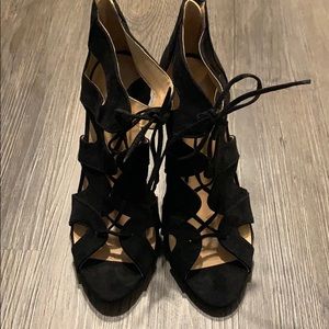 Express faux suede lace up heels